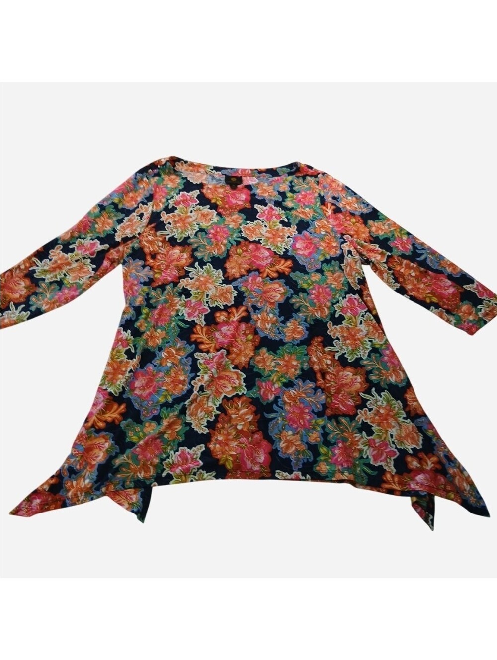 JM Collection Floral Jacquard Swing Top Blouse XXL 3/4 Sleeve Sharkbite Hem